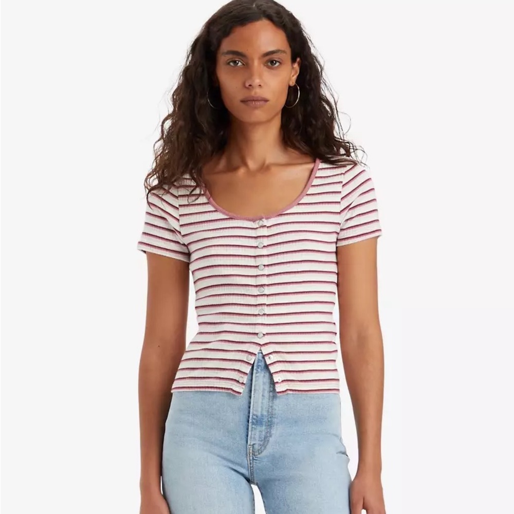 Levi's Britt Striped Snap-Front Top Size Large in Excellent Condition